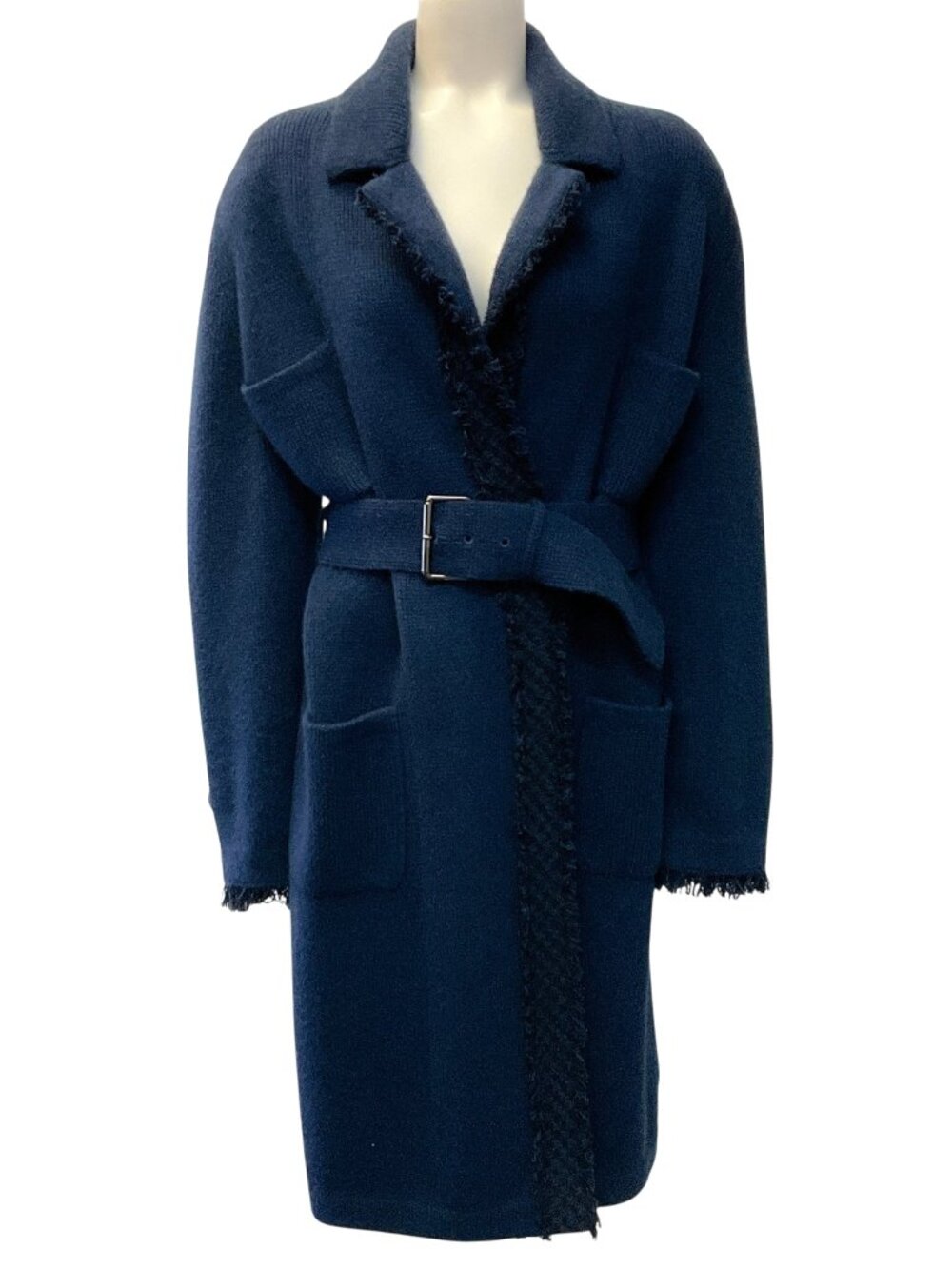 Chanel Navy Blue Cashmere Belted Coat